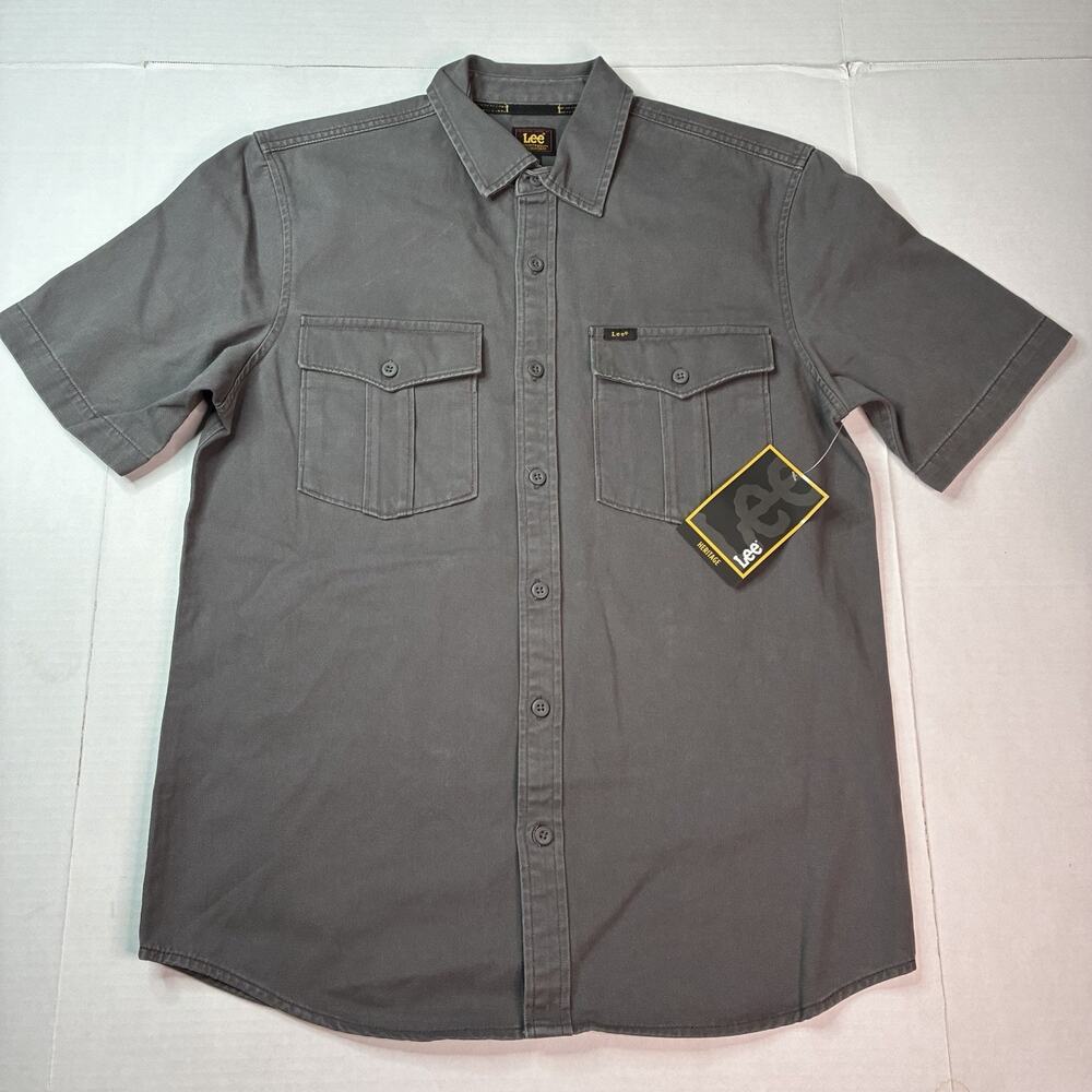 Lee Men's Heritage Short Sleeve Surplus Shirt Size M Medium Gray 100% Cotton